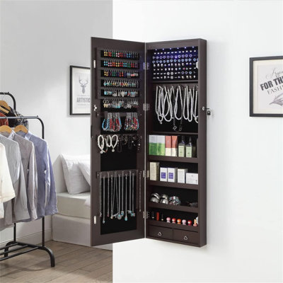 Organisateur de bijoux suspendu - lumières DEL, armoire verrouillable, miroir pleine longueur, grand espace de rangement, parfait pour la Saint-Valentin