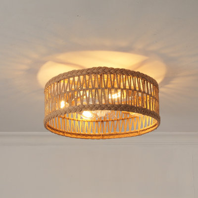 Ventilateur de plafond semi-encastré 4 lumières Boho Rattan