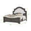 Grand lit traditionnel gris rustique, avec structure en bois et tête de lit courbée élégante, sommier gris requis, sommier, pour plus de stabilité