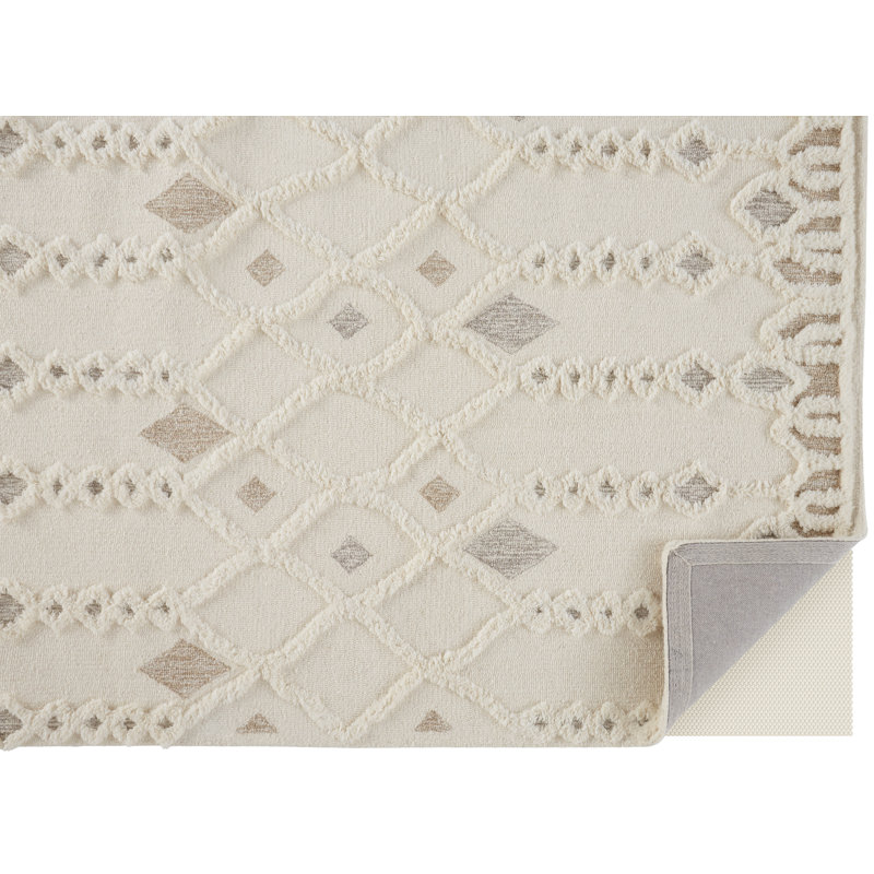 Ivory Rectangular Handmade Tufted Wool Area Rug 2' x 3'