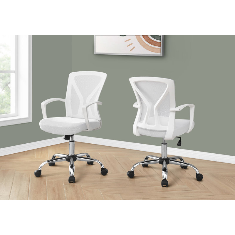 Office Chair, Adjustable Height, Swivel, Ergonomic, Armrests, Computer Desk, Work, Metal, Chrome, White