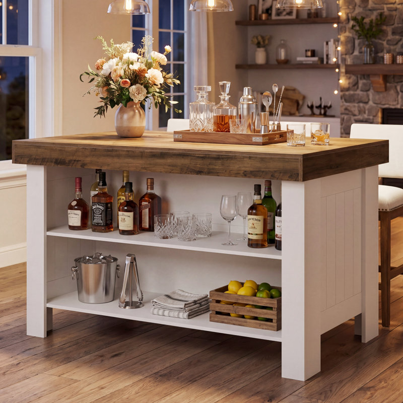 Table de bar en bois 55,12 pouces avec tablettes de rangement, table de bistro Farmhouse Home pour cuisine, bistro, Brun