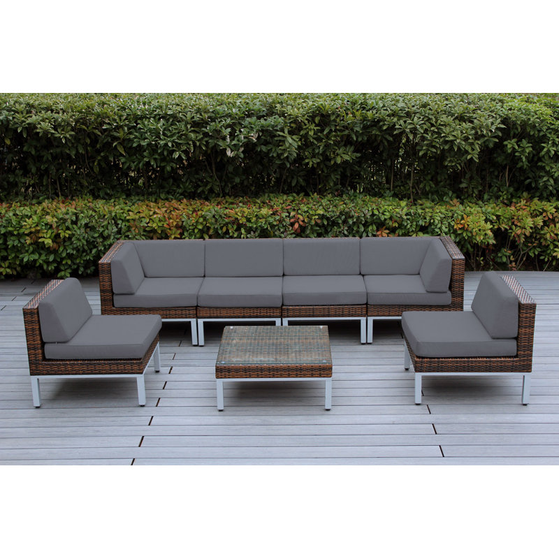 Ravshan 6 - Person Patio Conversation Set with Cushions, Supercrylic Gray, Mixed Brown