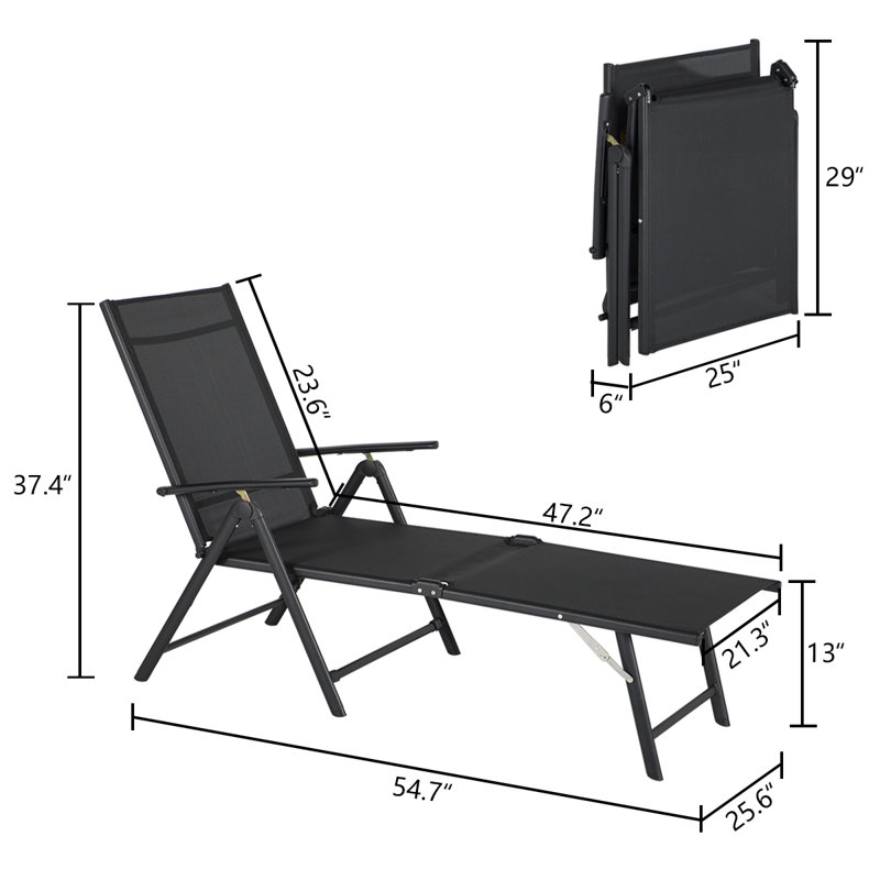 Chaise longue inclinable 54,7 po Hildale, Noir