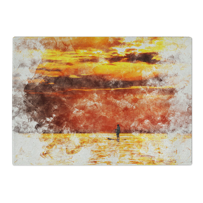 Paddleboarding at Sunset Watercolour Chopping Board, 0.4cm H x 20cm W x 28.5cm L