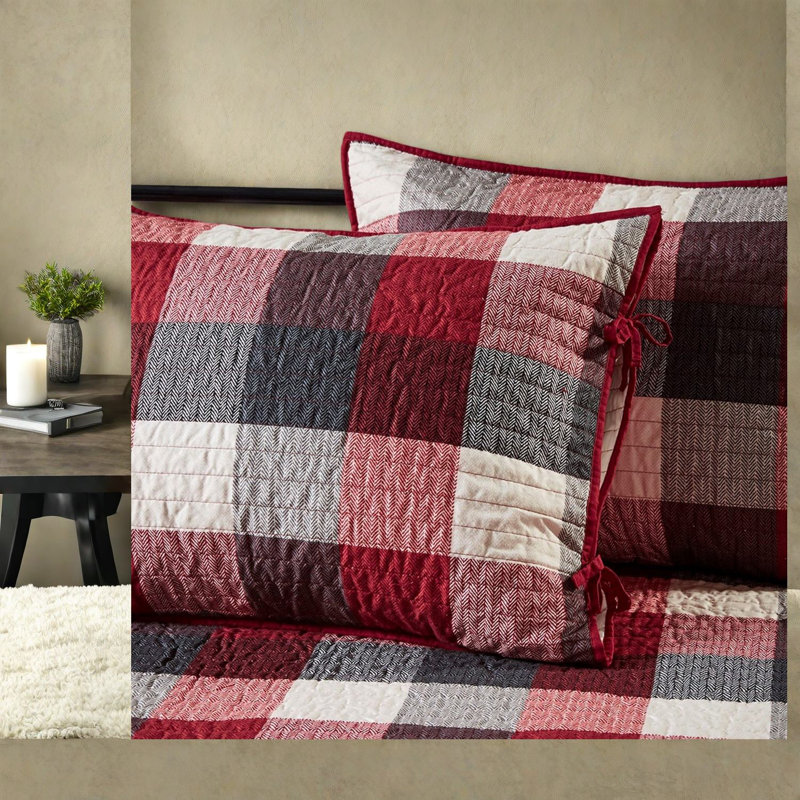 Ensemble de literie réversible à carreaux rustiques, microfibre et coton, style chalet pour lits de jour simples