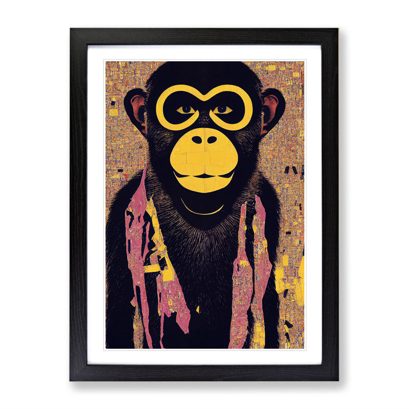 Monkey Abstract - Single Picture Frame Print, Black, 64cm H x 46cm W x 2cm D