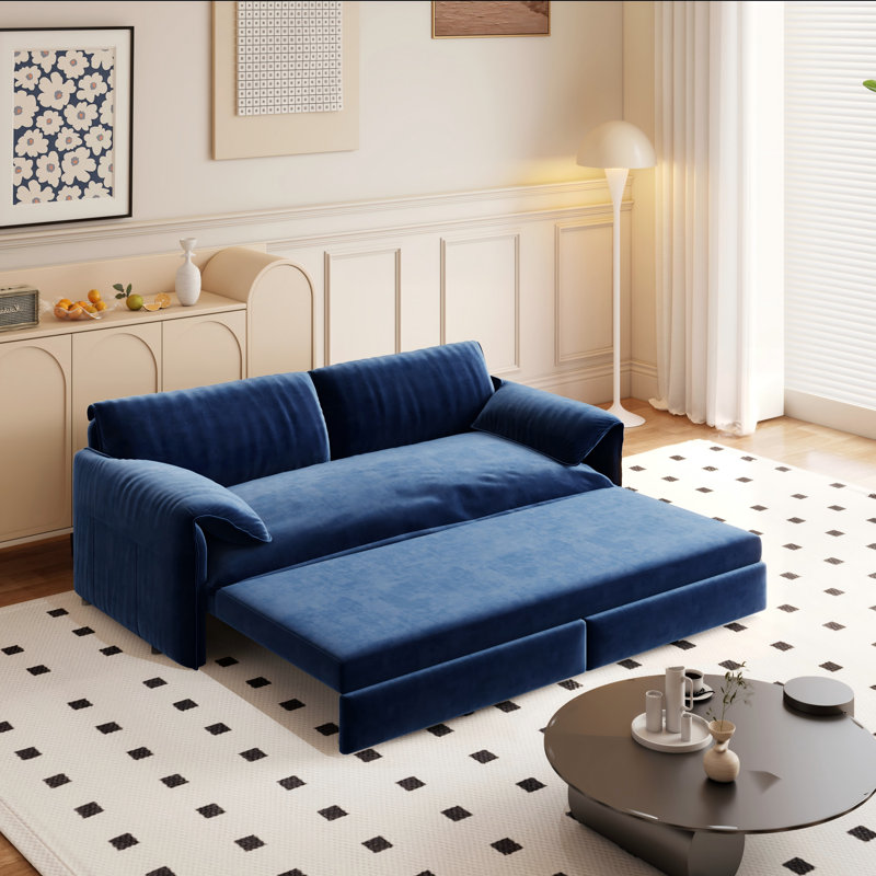 66 " Velvet Sleeper Sofa Reclining, Velours bleu