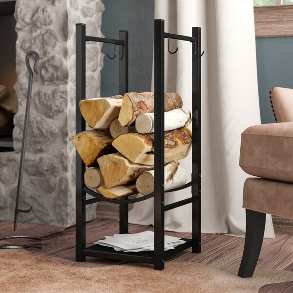 Firewood Rack Holder With Decorative Scroll Design- Metal Outdoor