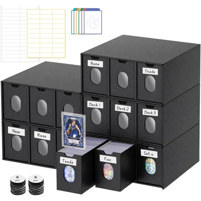 Topload Storage Drawer Organizer, Stackable Cardboard Trading Card Storage Box with Clear Viewing Window, Labels & Sorting Cards for Sports Cards, Baseball Cards and TCG Collections