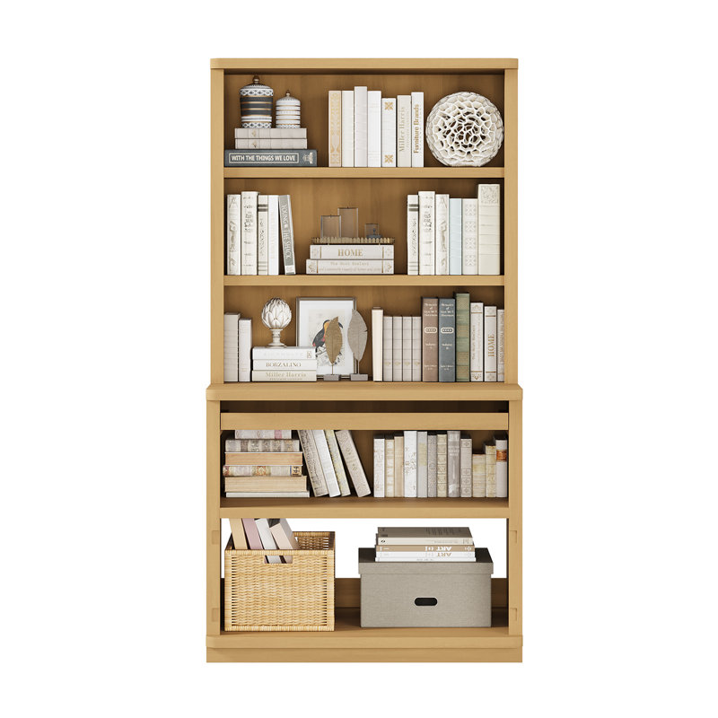 Brusnice 71" H x 37" W Standard Bookcase with 5-Tiers Shelf, Wood Oak