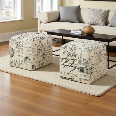 Ensemble de repose-pieds carré en tissu beige avec capitonnage biscuit H 11,96 po x P 11,96 po Charlier