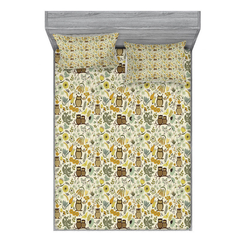 Drap-housse en microfibre Ambesonne, Drap-housse pour lit double avec deux taies d'orei