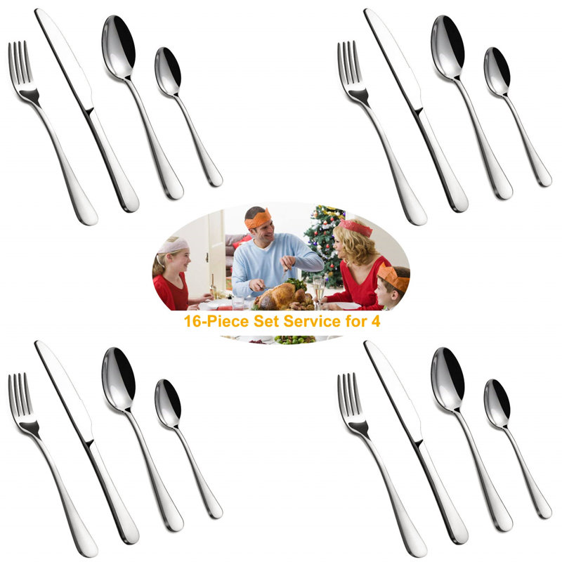 Latitude Run Abdulnasir 16 Piece Stainless Steel Cutlery Set , Service for 4, Silver