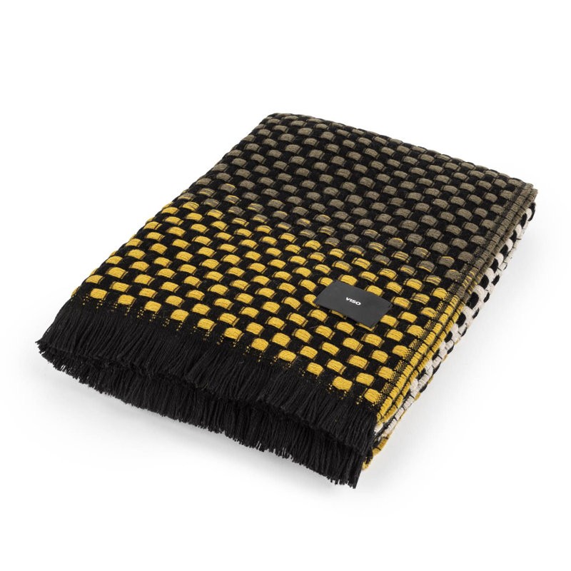 Hand Woven Throw Blanket, Black/Mustard/Dark Green/Brown