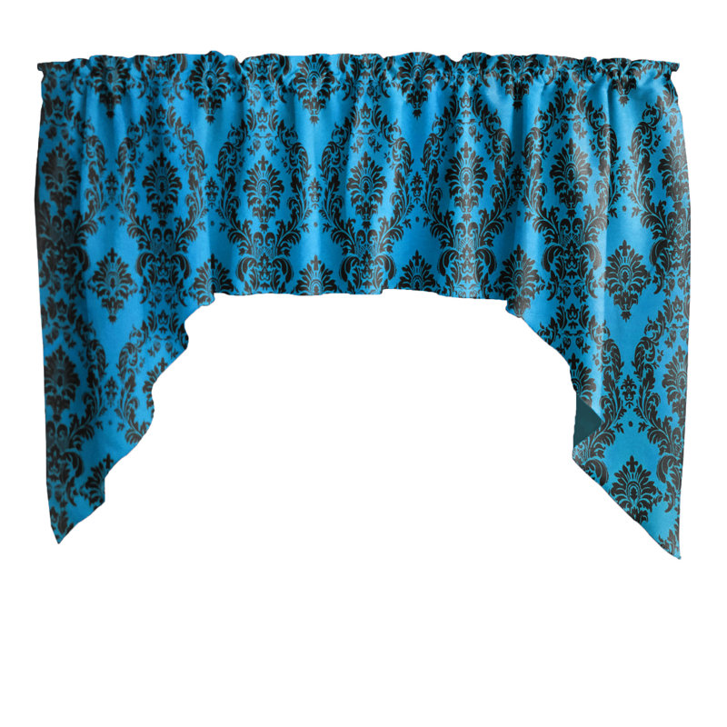 Cantonnière damas, Noir / turquoise