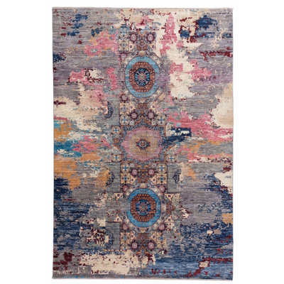 High-Quality Hand-Knotted Blue And Pink Area Rug