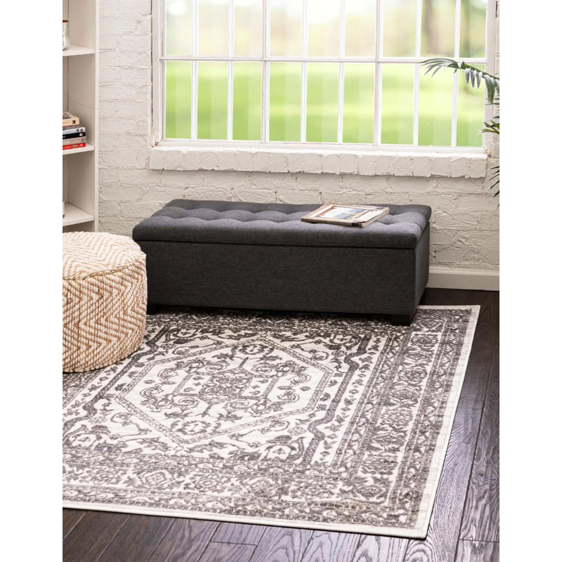 Tapis traditionnel urbain gris-blanc, Carré 5 pi 3 po