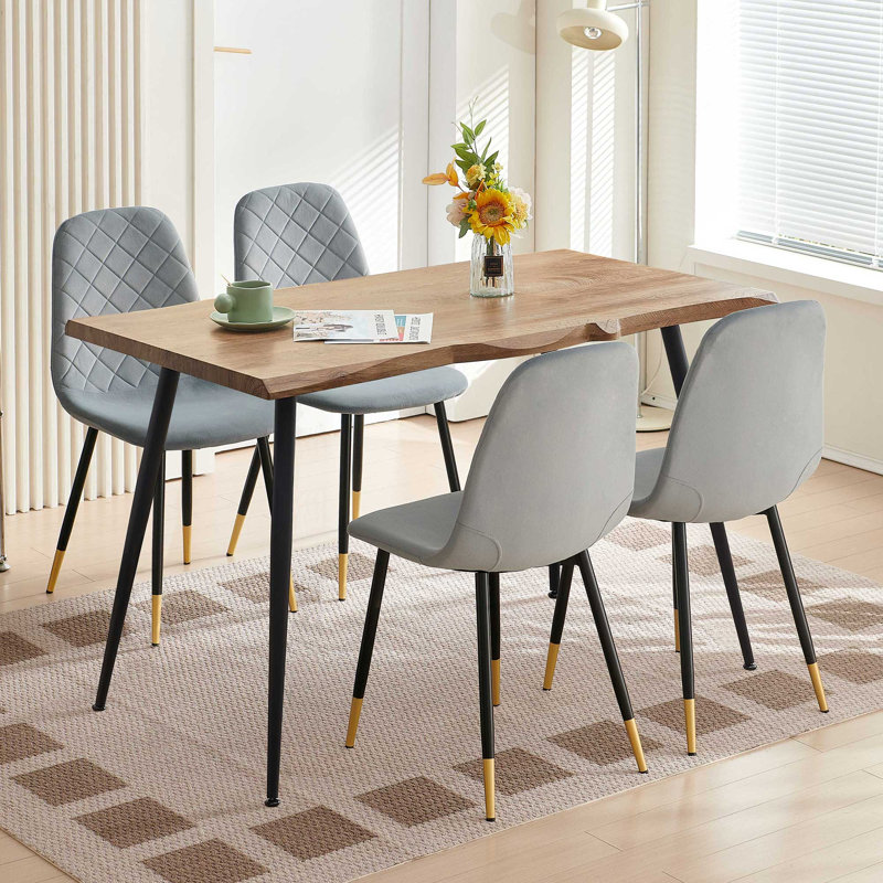Breakfast Table Set For 4, Rectangular Table Velvet Dining Chair, Gray
