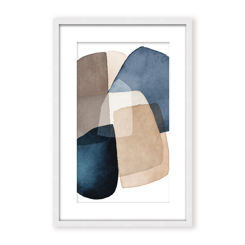 Abstract Blue Brown Blocks by  - Picture Frame Painting on Paper, 24" H x 16" W x 1.125" D, Framed Matted Print, Gold