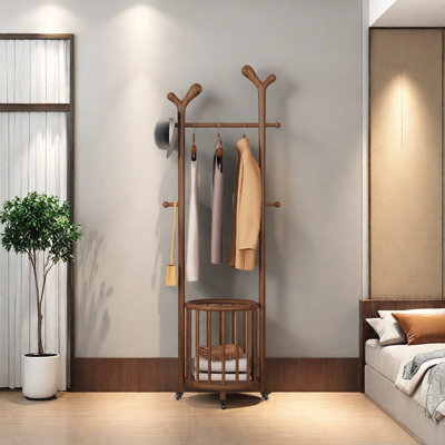 Coat Rack with Grate Hamper & Wheels