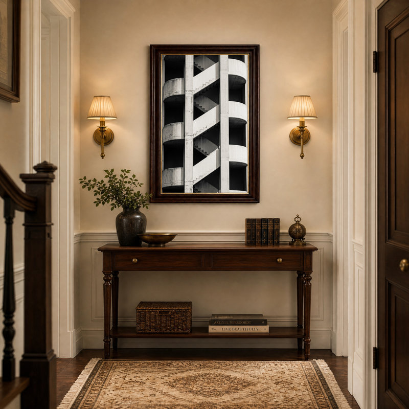 Escalier géométrique en béton, tableau sur toile noir et blanc, H 18 po x l 12 po