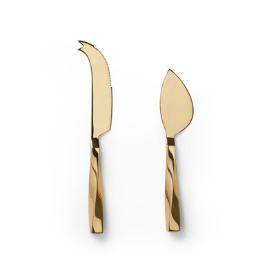Leon 2 Piece Stainless Steel Wood Stainless Steel Cheese Serving Set