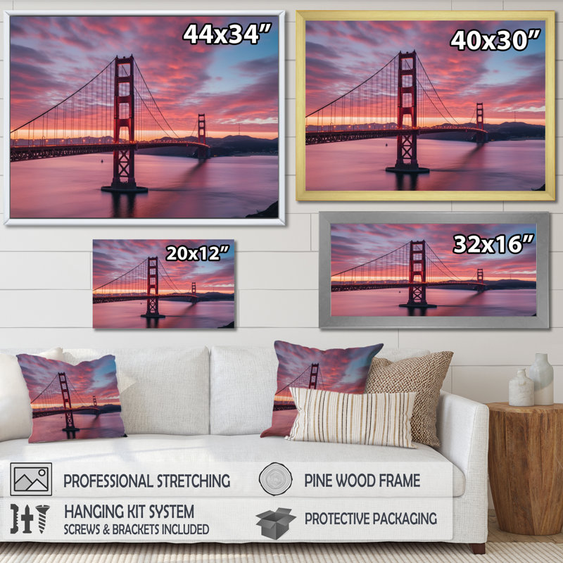 San Francisco Golden Gate Bridge, reproduction d'art sur toile, Cadre flottant blanc, H 24 po x l 32 po x P 1 po