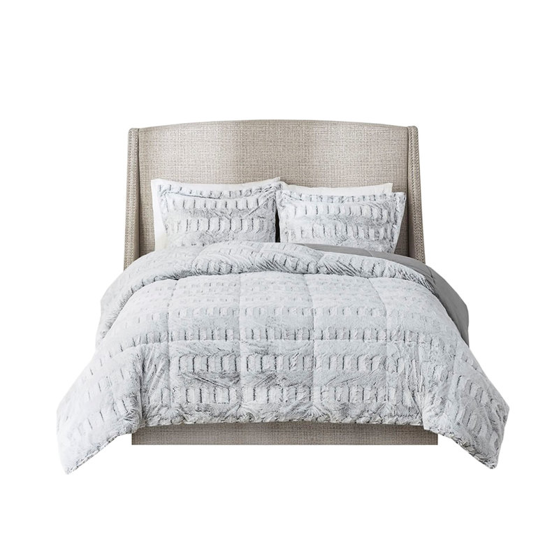 Édredon gris en fausse fourrure pour lit simple / simple TG avec bourre cousue à l'intérieur et vison doux