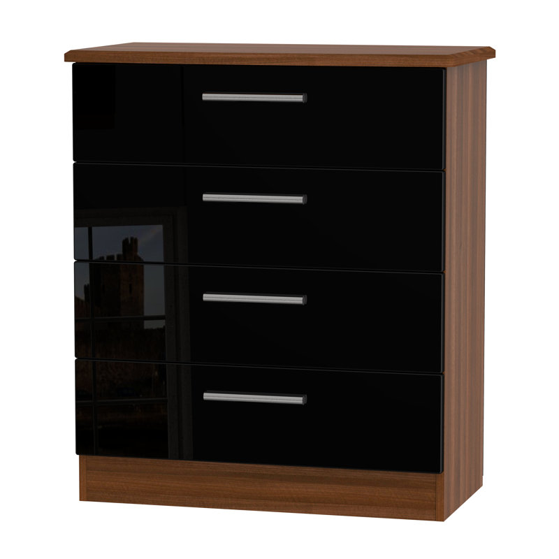 Fully Assembled Yvette 4 Drawer Chest, Night/Black