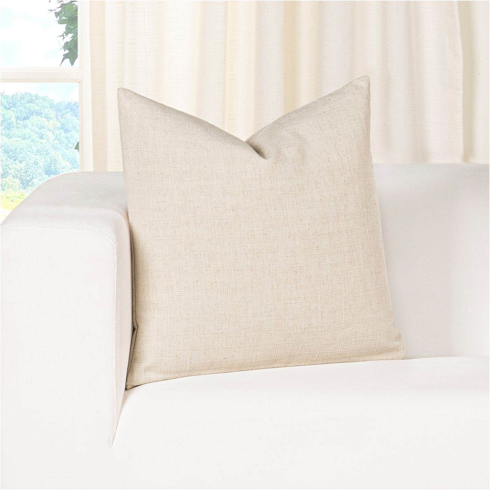 Indy Faux Linen Accent Pillow, Polyester, Cream, Square 22"