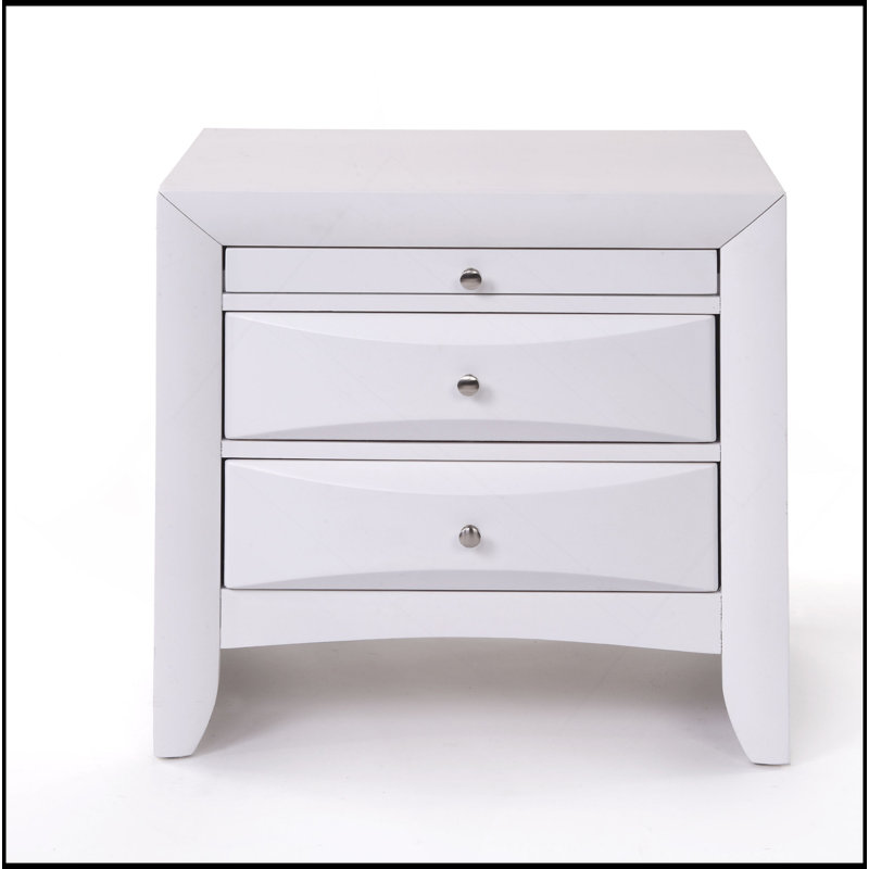 Table de chevet 1Pc avec finition en chêne et deux tiroirs de rangement, Blanc