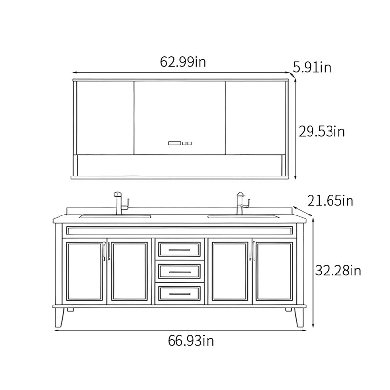 Simple modern French style bathroom cabinet, Off-white, 32.28'' H x 66.93'' W x 21.65'' D