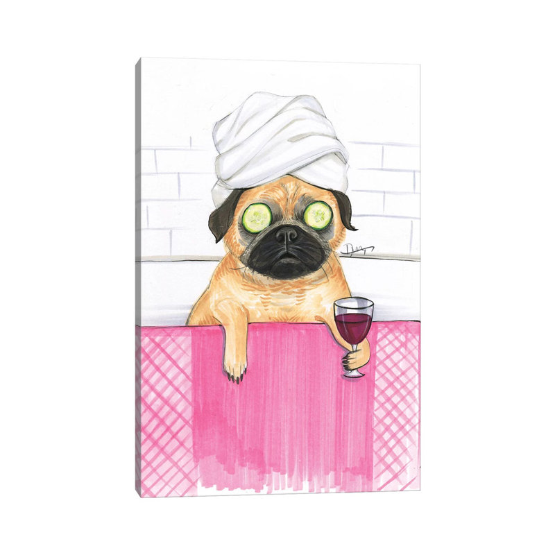 Pug Bath 1 Piece Painting on Canvas, 66.04 cm H x 45.72 cm W x 1.91 cm D
