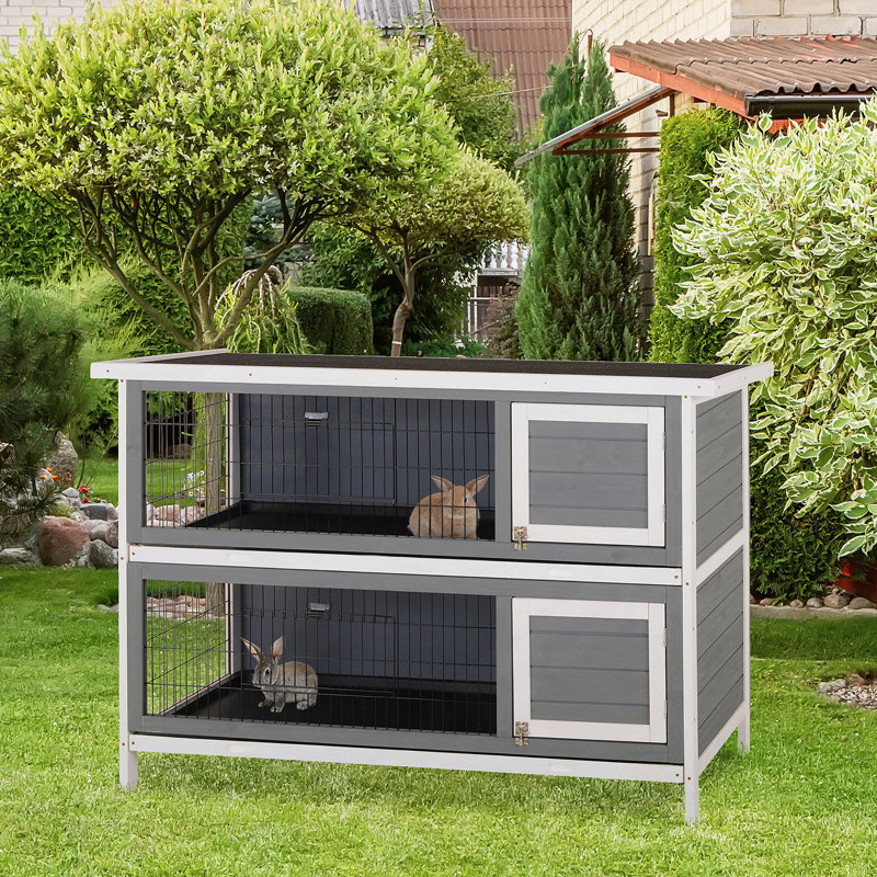 Cage à lapin polyvalente avec plusieurs compartiments pour le confort et le jeu des animaux, Gris / Blanc
