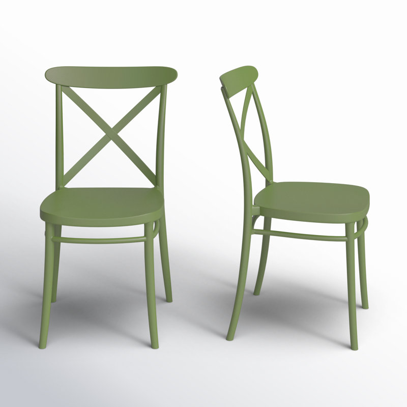 Farrah Stacking Patio Dining Side Chair, Olive Green