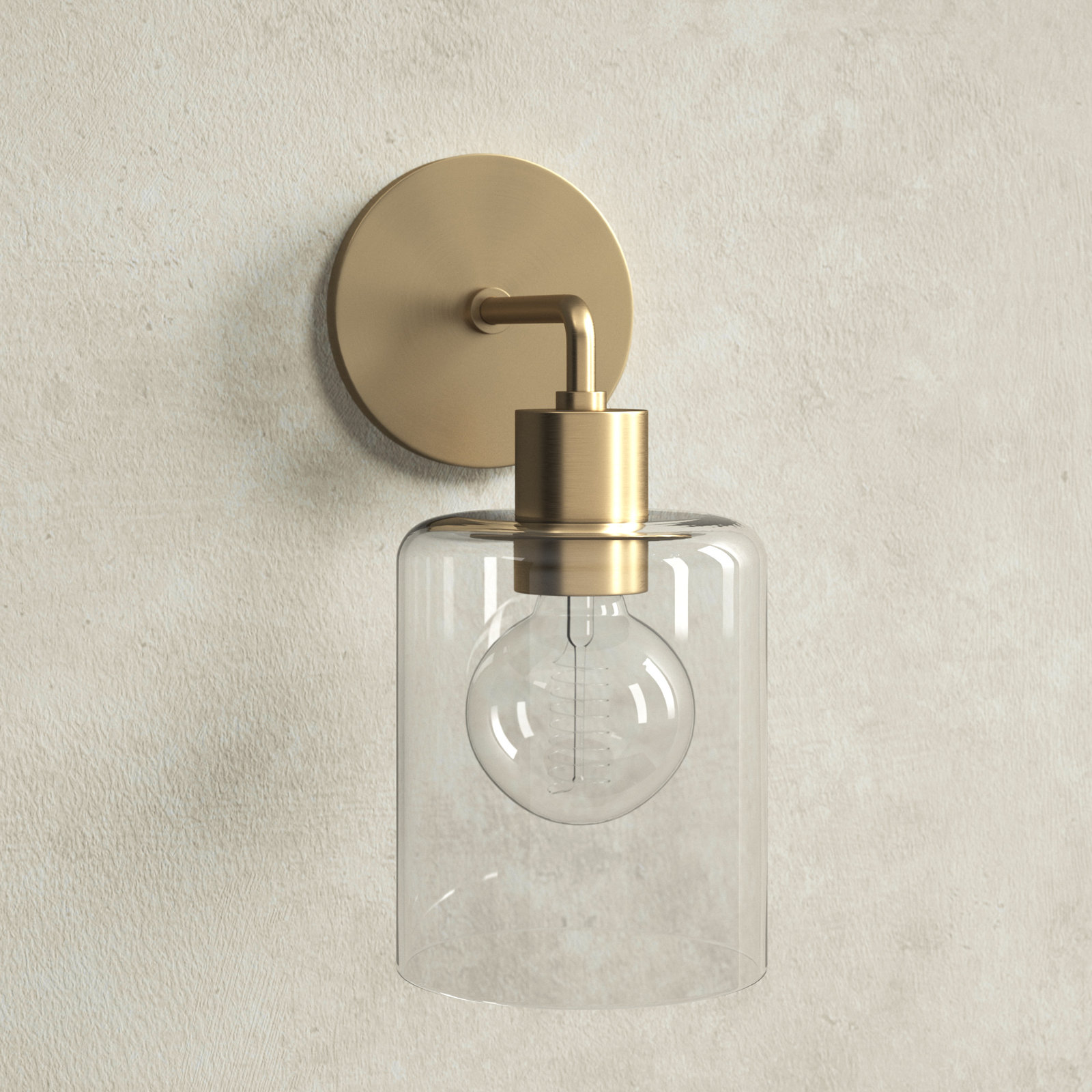 Single Light Glass Dimmable Armed Sconce, Aged Brass