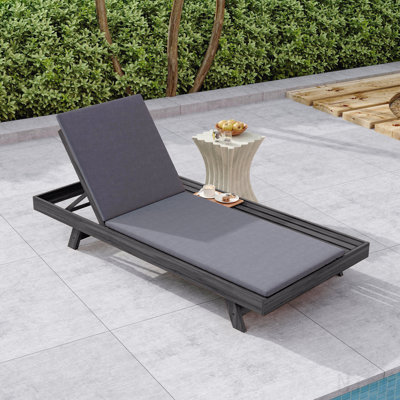 Lounge Chaise Set, Space Available On One Side, Acacia Wood In Black With Water-Resistant Lounge Cushions (Dark Grey & 2 Inch Thick) – Matching Leaf Coconut Version Available