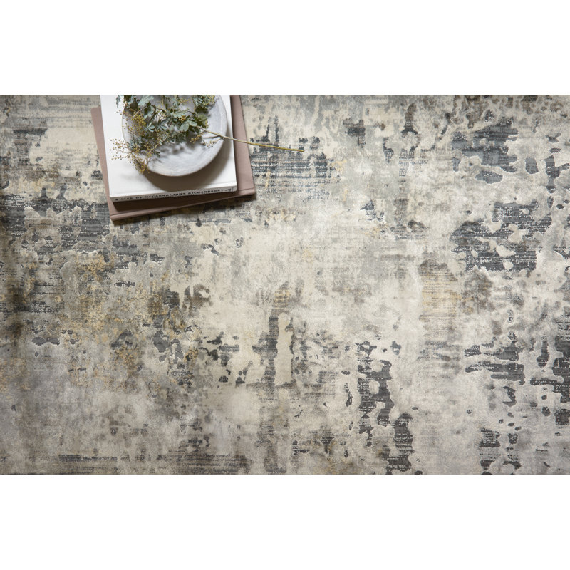 Aiken Abstract Ocean/Gray Area Rug, Rectangle 2'7" x 4'