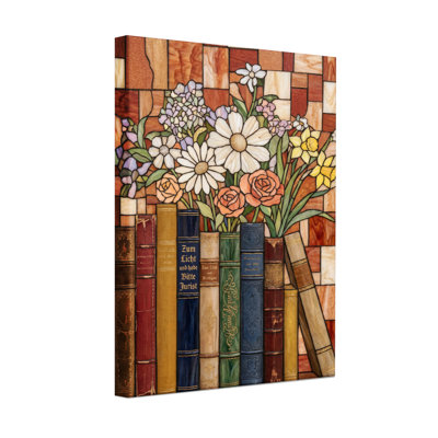 Plantes et fleurs, vitrail, livres et fleurs
