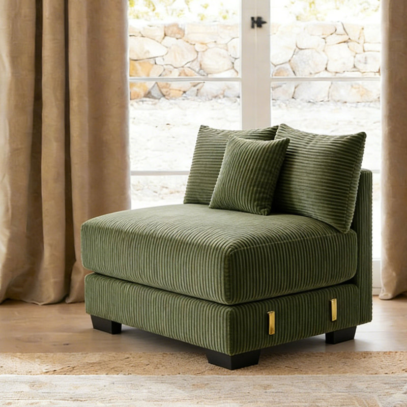 Chaise rembourrée de 34 po de hauteur avec dossier rembourré et module sans accoudoir pour canapé modulaire, Vert