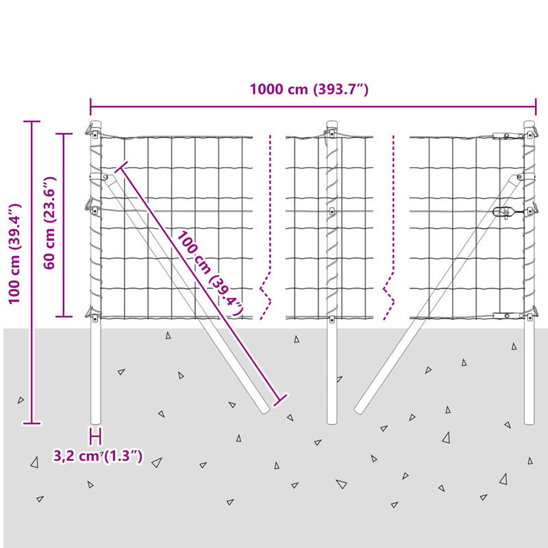 1000 cm W Border Fencing, Grey, 60 x 1000 x 0.2 cm