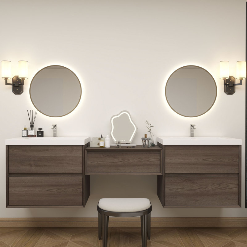 Meuble-lavabo mural 72 po avec évier en acrylique renforcé Aliki, Chêne rouge