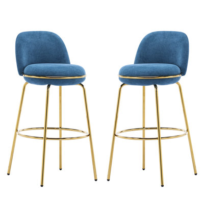 Blue And Gold Metal Of 2, Frame, Footrest For Extended Meals, Chair Shape, Solid Pattern, Spot Clean Finished Design, Low-Profile Back Dining, Construction, Foam Filler