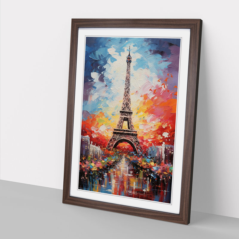 Eiffel Tower Action Painting No.3 - Single Picture Frame Print on Wood, Walnut Framed, 34cm H x 25cm W