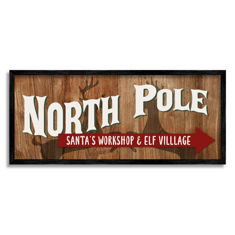 Rustic North Pole with Arrow Framed Giclee Art by Kim Allen, 13" H x 30" W x 1.5" D