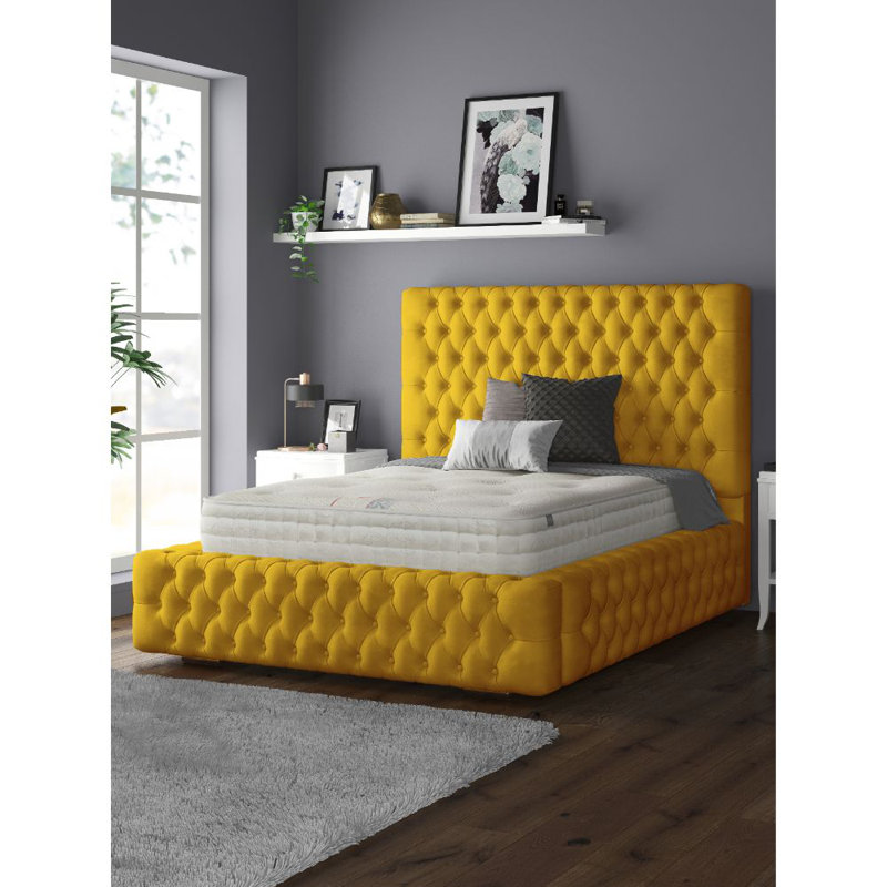 Clovis Upholstered Bed, Turmeric, Double (4'6), Plush Velvet