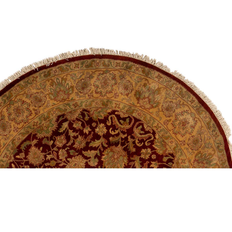 Tapis rond en laine noué à la main de conception unique 8 pi en rouge / beige / brun