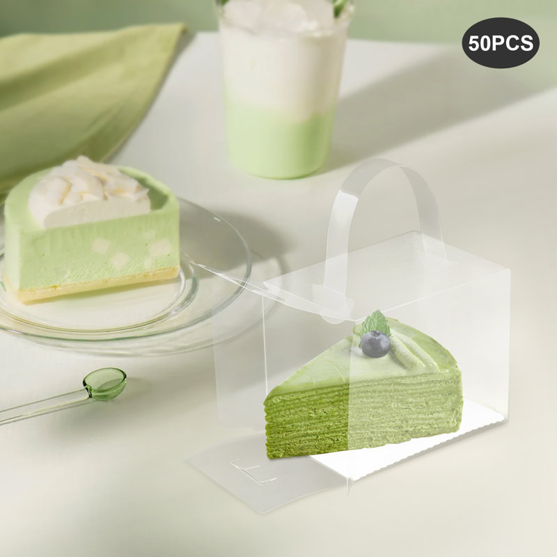50 boîtes de gâteau transparentes en plastique avec couvercle et poignée pour fête d'anniversaire de mariage