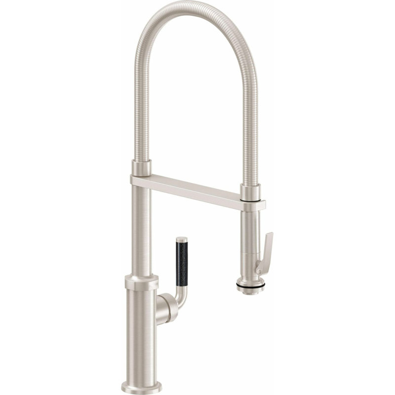 Culinary Pull-Out Kitchen Faucet With Squeeze Sprayer, Antique Brass Flat, Carbon Fiber Lever